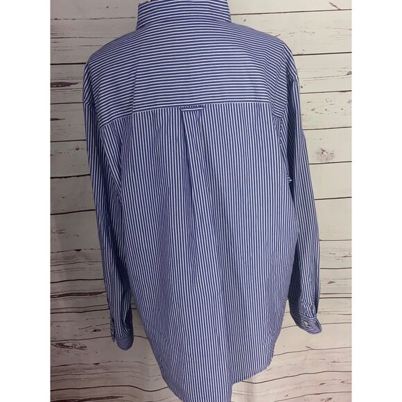 Chaps Easy Care Navy Blue White Striped Button Down Size XXL Dress ShirtB - Picture 3 of 8